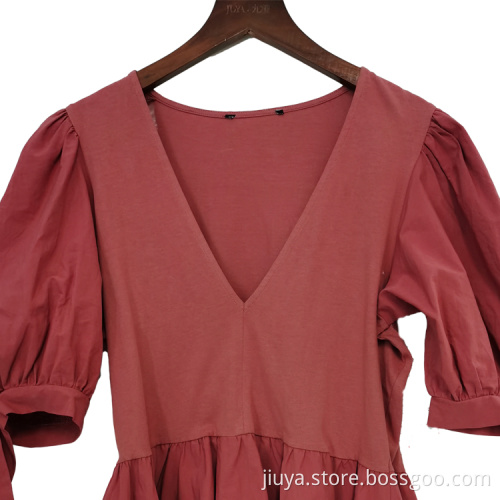 100% Cotton Style Retro V-neck Customerized Women Top